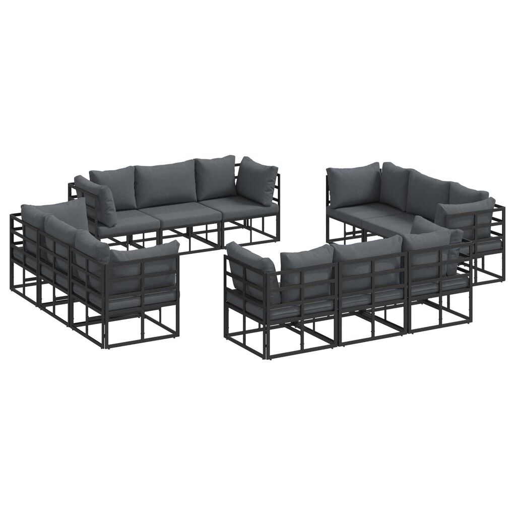 vidaXL Σετ Καναπέ Κήπου 12 pcs Μαύρο 213 x 71.5 x 71 εκ. Αλουμίνιο