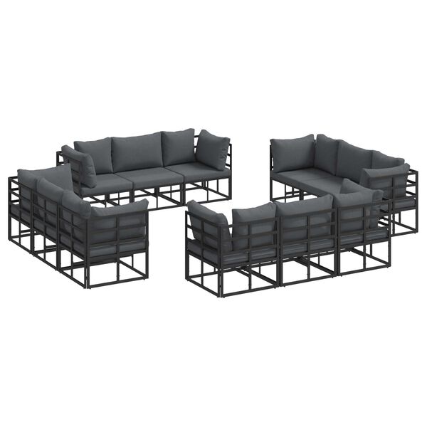 vidaXL Σετ Καναπέ Κήπου 12 pcs Μαύρο 213 x 71.5 x 71 εκ. Αλουμίνιο