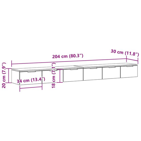 vidaXL Ντουλάπα Τοίχου με συρτάρι 2 pcs Μαύρη δρυς 102 x 30 x 20 εκ.