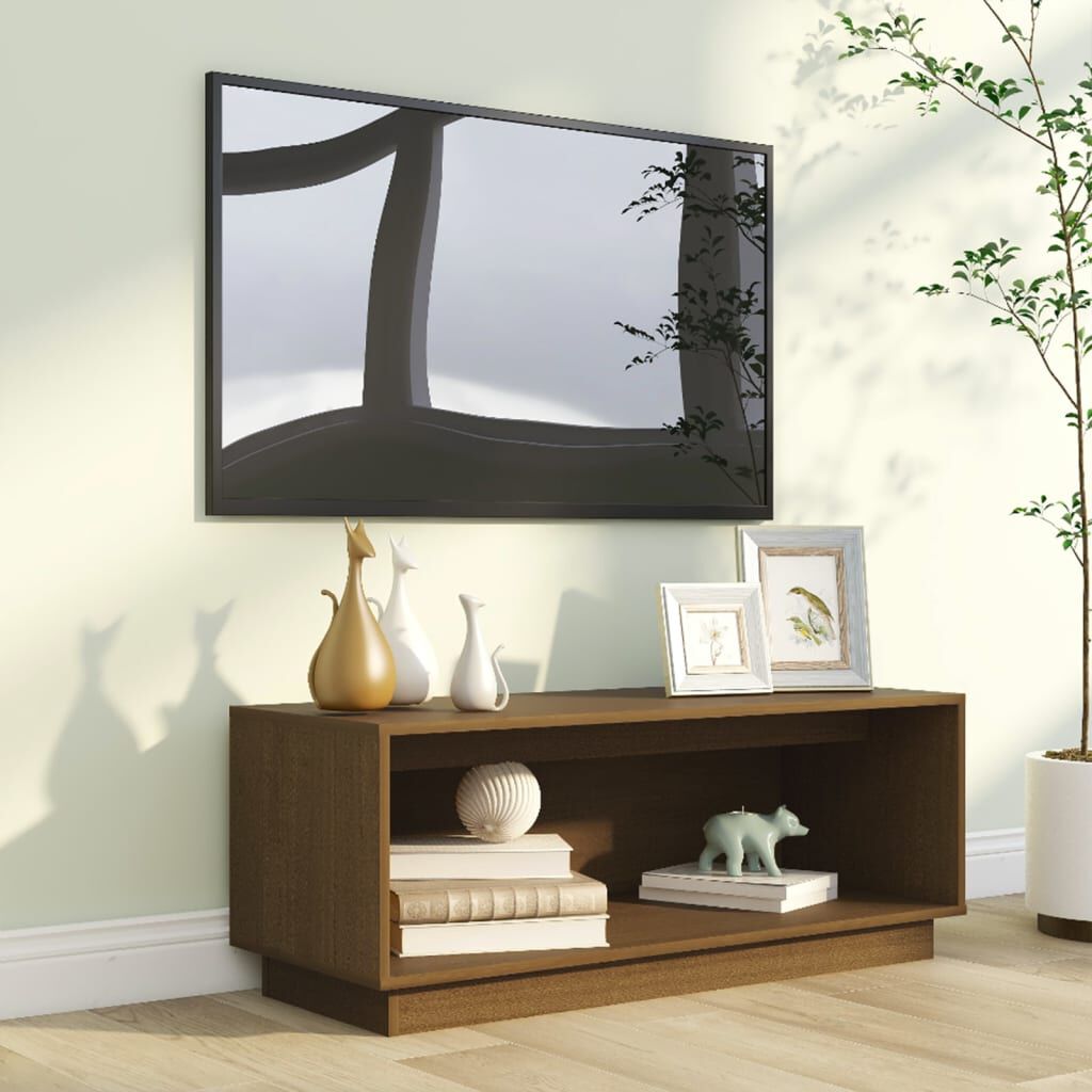 vidaXL Έπιπλο Τηλεόρασης Καφέ Μελί 90x35x35εκ από Μασίφ Ξύλο Πεύκου
