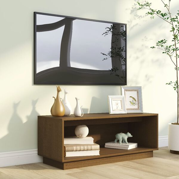 vidaXL Έπιπλο Τηλεόρασης Καφέ Μελί 90x35x35εκ από Μασίφ Ξύλο Πεύκου