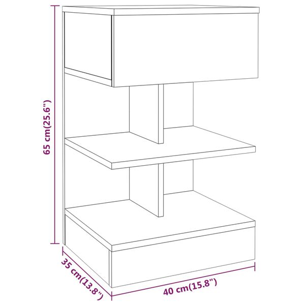 vidaXL Κομοδίνο Καπνιστή Δρυς 40 x 35 x 65 εκ. από Επεξεργασμένο Ξύλο