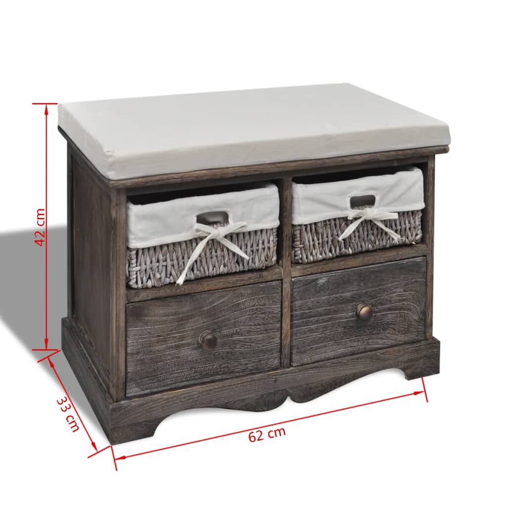 vidaXL Πάγκος με Αποθηκευτικό Χώρο Καφέ 62x33x42 εκ. Ξύλο Παυλώνιας