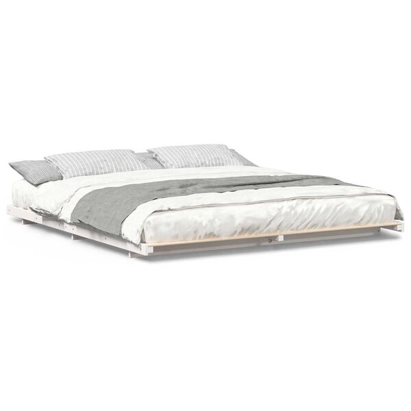 vidaXL Κρεβάτι δαπέδου Λευκό 180 x 210 cm Μασίφ ξύλο πεύκου