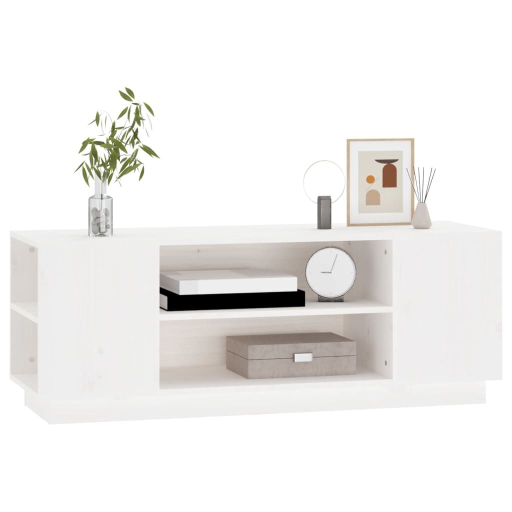 vidaXL Έπιπλο Τηλεόρασης Λευκό 110x35x40,5 εκ. από Μασίφ Ξύλο Πεύκου