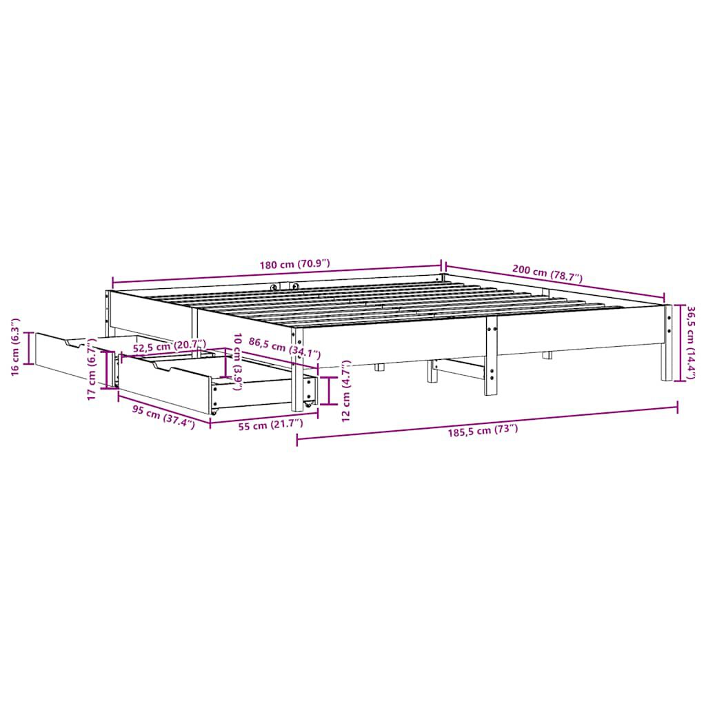 vidaXL Σκελετός Κρεβ. Χωρίς Στρώμα Λευκό 180x200 εκ Μασίφ Πεύκο