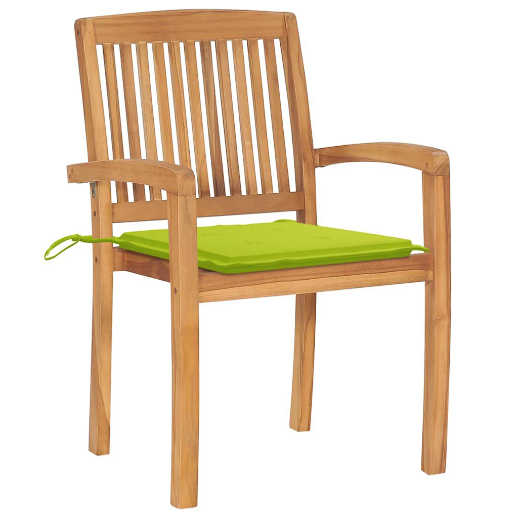 vidaXL Καρέκλες Κήπου 2 τεμ. από Ξύλο Teak με Φωτ. Πράσινα Μαξιλάρια
