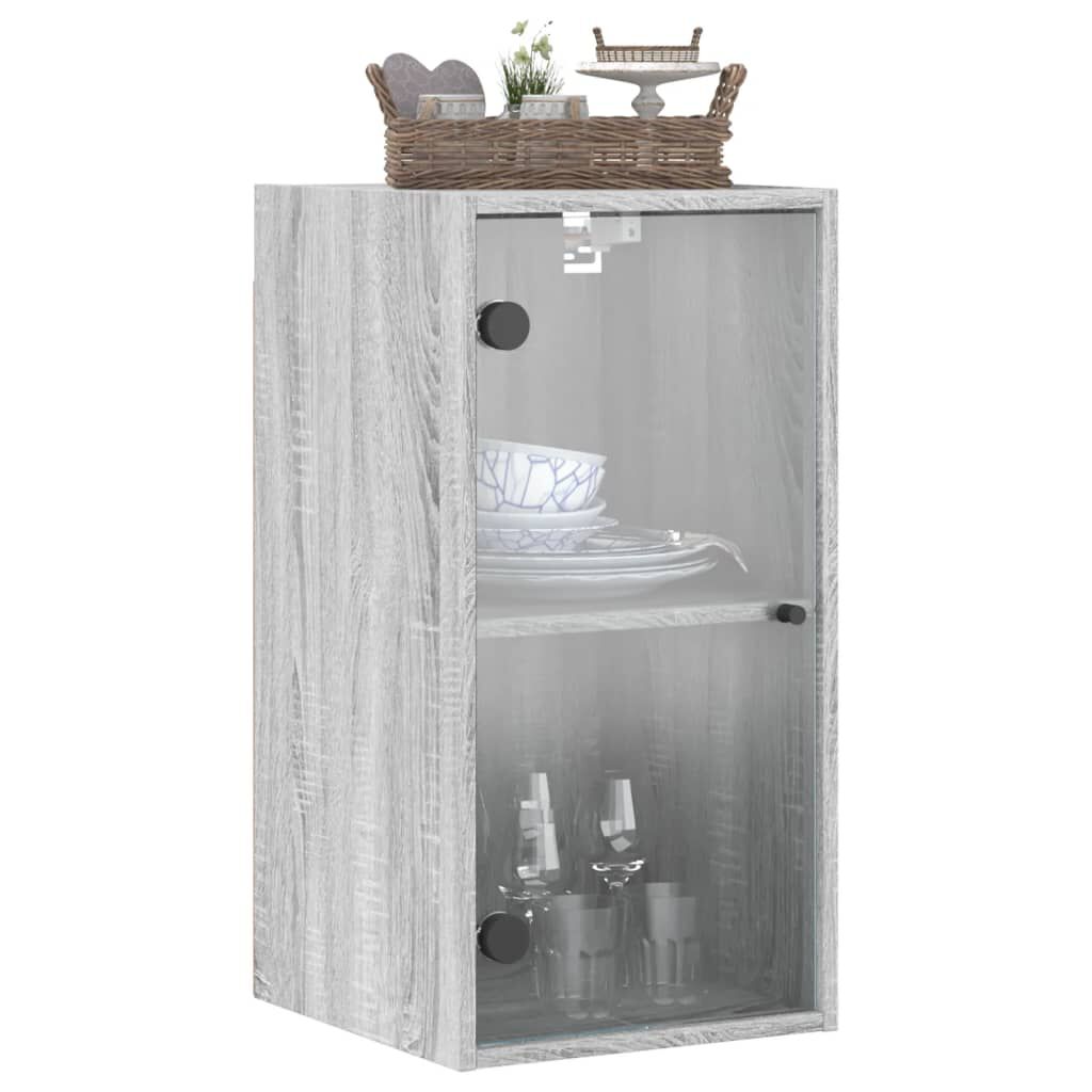 vidaXL Ντουλάπι Τοίχου Sonoma Γκρι 35x37x68,5 εκ. με Γυάλινες Πόρτες