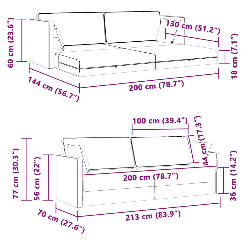 vidaXL Κρεβάτι Καναπές 2 σε 1 Μαύρος 213x144x60 εκ Βελούδο