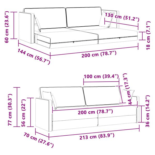 vidaXL Κρεβάτι Καναπές 2 σε 1 Μαύρος 213x144x60 εκ Βελούδο