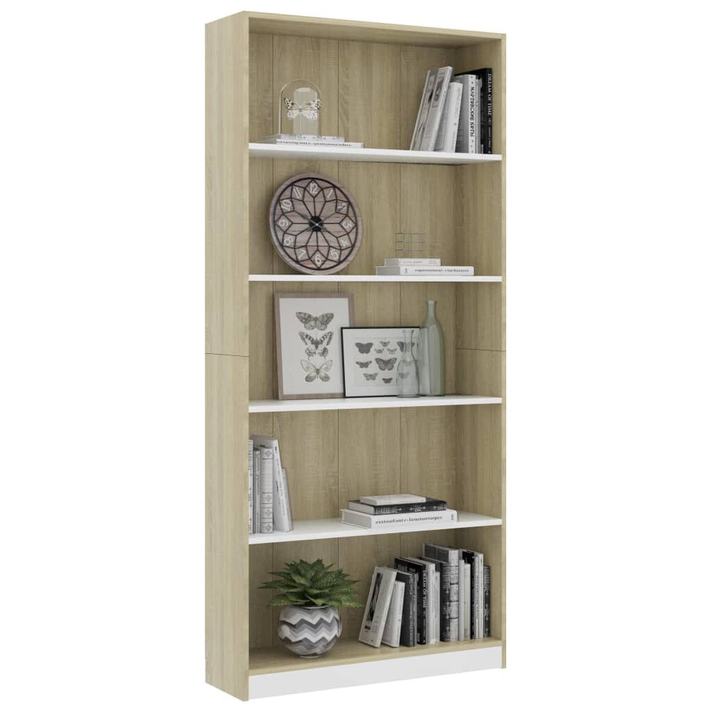 vidaXL Βιβλιοθήκη με 5 Ράφια Λευκό/Sonoma 80x24x175 εκ. Επεξ. Ξύλο