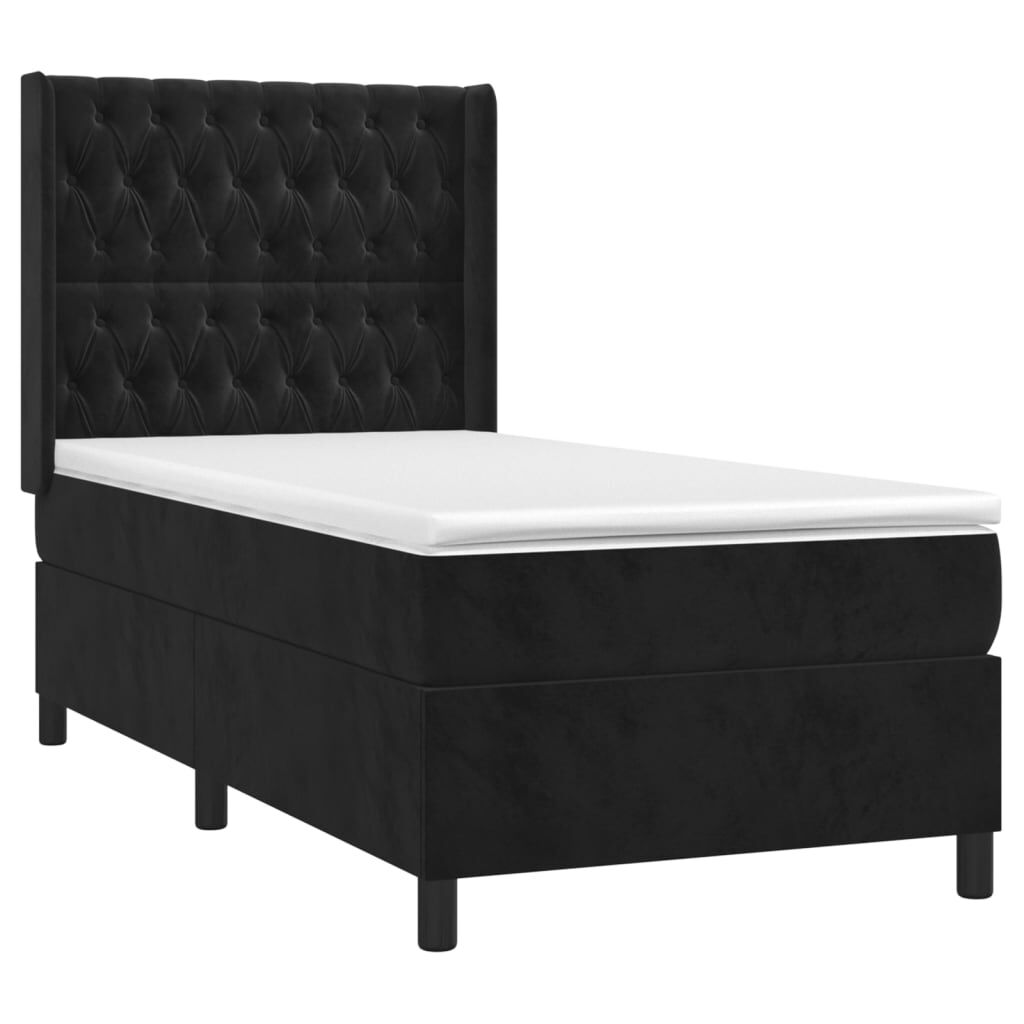 vidaXL Κρεβάτι Boxspring με Στρώμα & LED Μαύρο 90x200 εκ. Βελούδινο