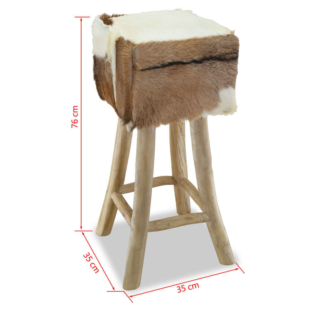 vidaXL Σκαμπό Μπαρ από Γνήσιο Δέρμα / Μασίφ Ξύλο Teak