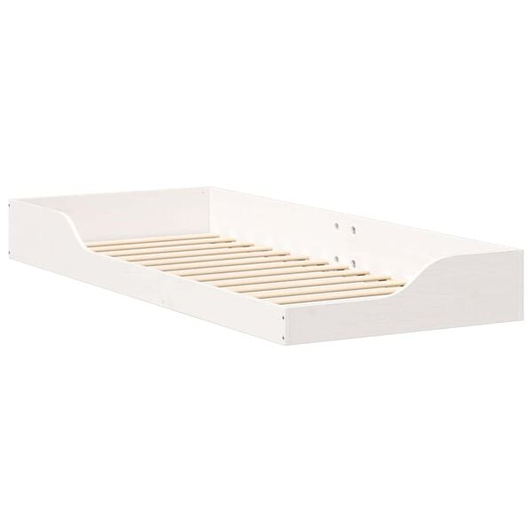 vidaXL Κρεβάτι δαπέδου Λευκό 80 x 220 cm Μασίφ ξύλο πεύκου
