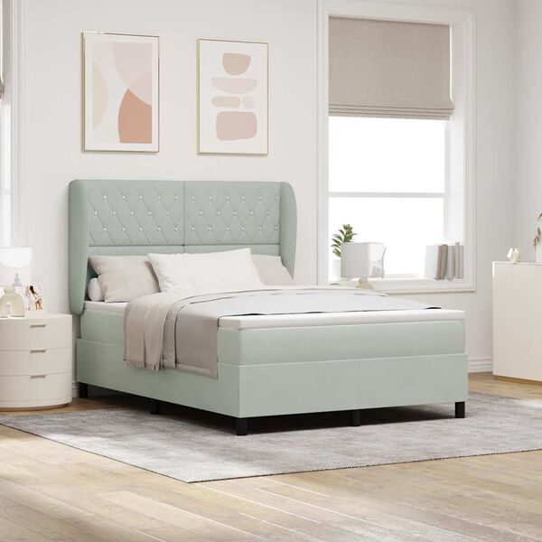 vidaXL Κρεβάτι με ελατήρια με στρώμα Ανοιχτό γκρι 140 x 190 cm Βελούδο