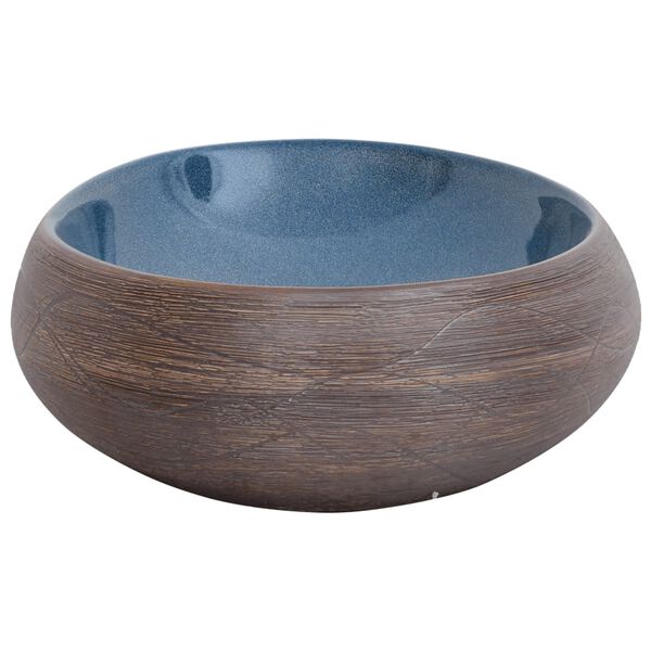 vidaXL Νιπτήρας Οβάλ Καφέ και Μπλε 59 x 40 x 15 εκ. Κεραμικός
