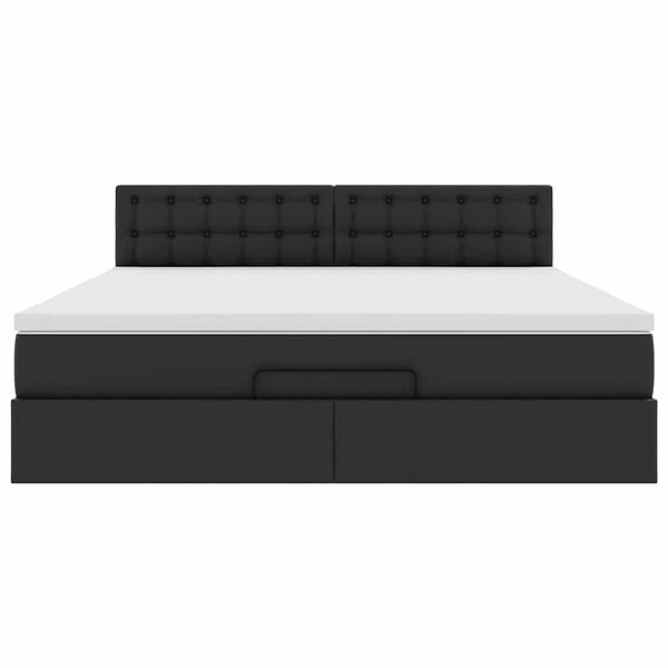 vidaXL Οθωμανικό κρεβάτι με στρώματα & LEDs Μαύρο Faux Leather