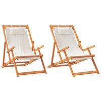 vidaXL Καρέκλες Παραλίας Πτυσσόμενες 2 τεμ. Κρεμ Υφασμάτινες