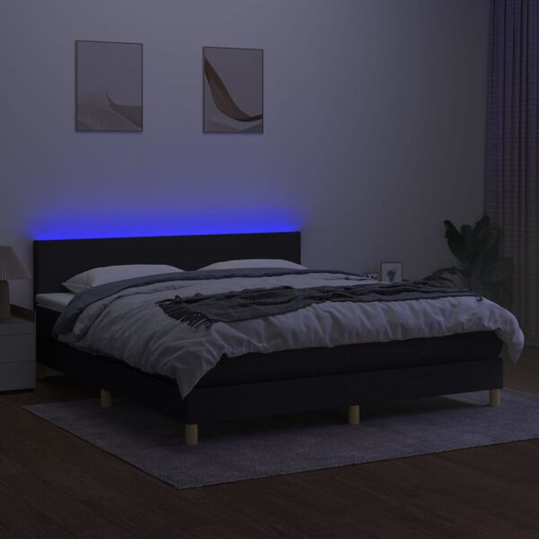 vidaXL &Kappa;&rho;&epsilon;&beta;ά&tau;&iota; Boxspring &mu;&epsilon; &Sigma;&tau;&rho;ώ&mu;&alpha; & LED &Mu;&alpha;ύ&rho;&omicron; 160x200 &epsilon;&kappa;. &Upsilon;&phi;&alpha;&sigma;&mu;ά&tau;&iota;&nu;&omicron;