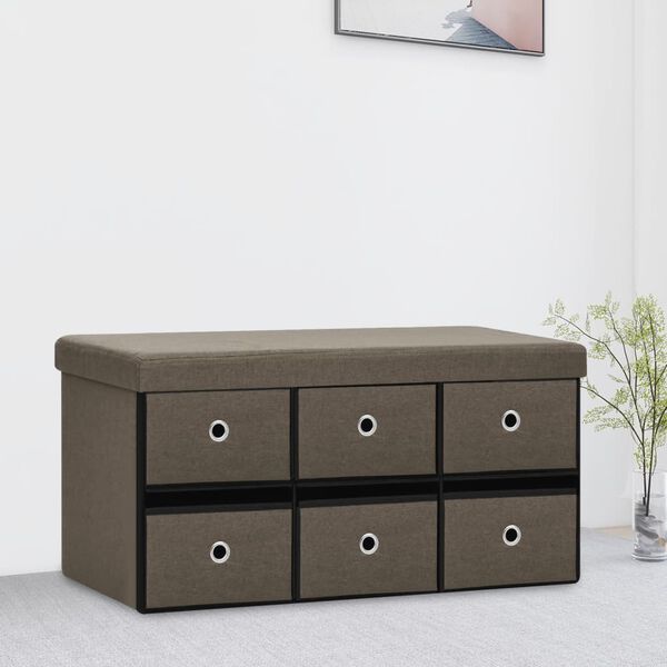 vidaXL Πτυσσόμενος Πάγκος Αποθήκευσης Καφέ 76x38x38 εκ. Συνθετικό Λινό