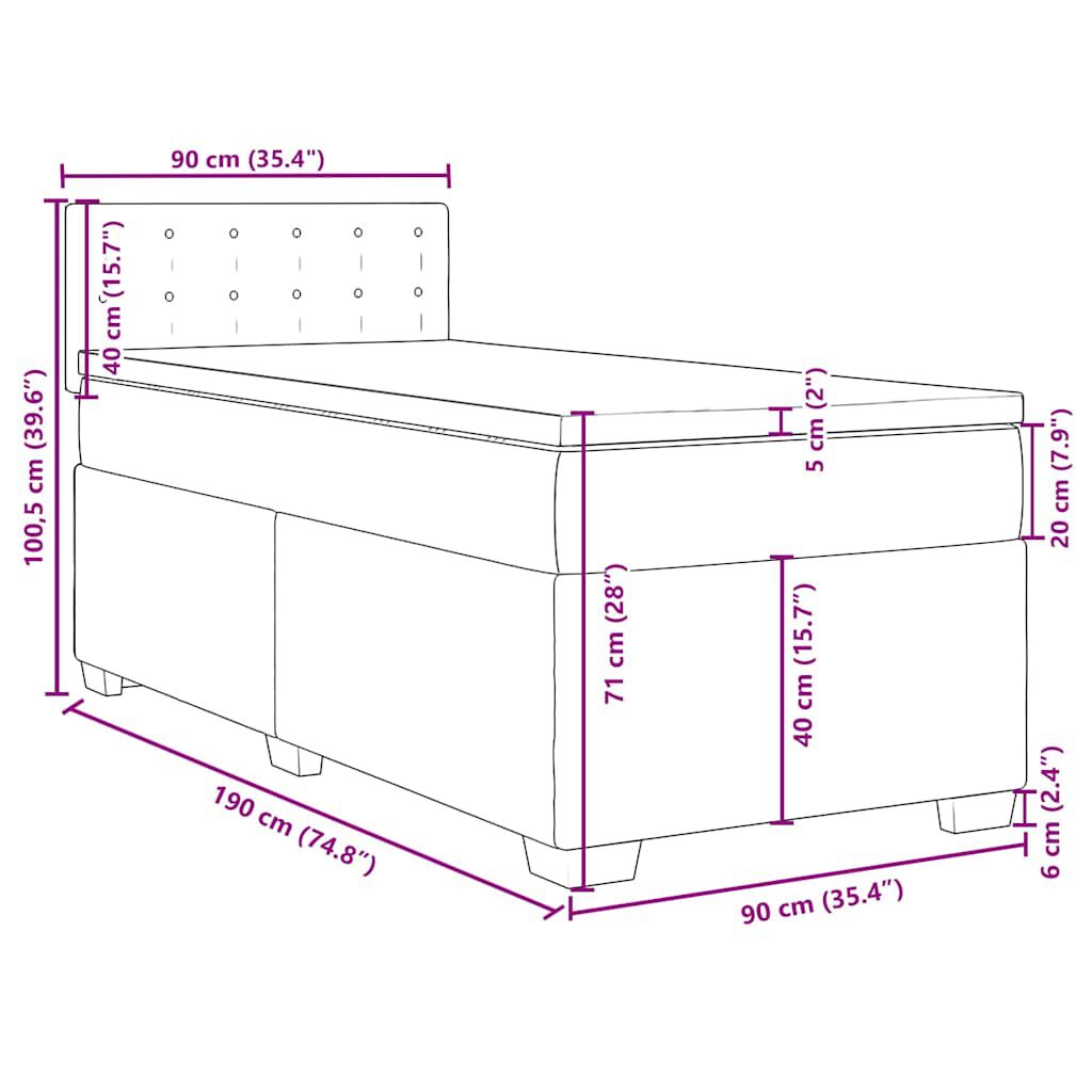vidaXL Κρεβάτι Boxspring με Στρώμα Μαύρο Single Βελούδινο