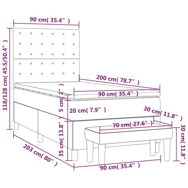 vidaXL Κρεβάτι Boxspring με Στρώμα Μπλε 90x200 εκ.Υφασμάτινο