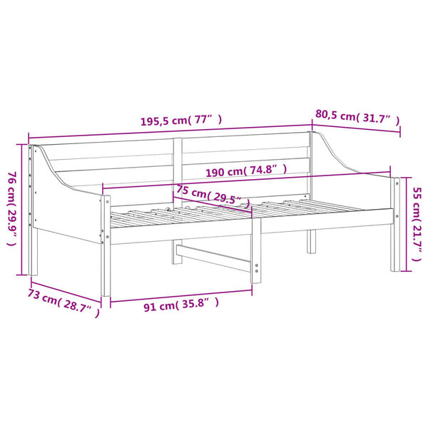 vidaXL Κρεβάτι ημέρας χωρίς στρώμα 75x190 cm Στερεό ξύλο πεύκο