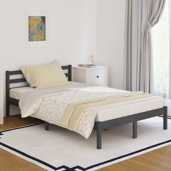 vidaXL Πλαίσιο Κρεβατιού Γκρι 120 x 200 εκ. από Μασίφ Ξύλο Πεύκου
