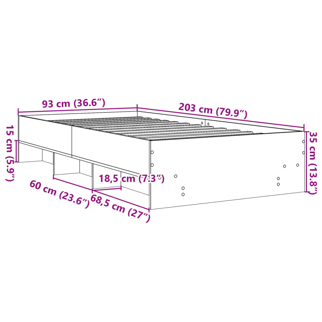 vidaXL Πλαίσιο Κρεβ. Χωρ. Στρώμα Καφέ Δρυς 90x200 εκ. Επεξ. Ξύλο