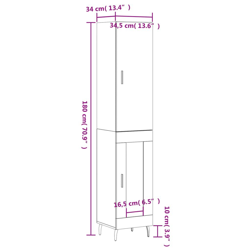 vidaXL Ντουλάπι Γκρι Σκυροδέματος 34,5x34x180 εκ. Επεξεργασμένο Ξύλο