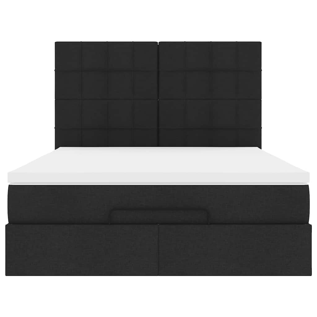 vidaXL Οθωμανικό κρεβάτι με στρώμα & LEDs Μαύρο 140x190 cm Ύφασμα
