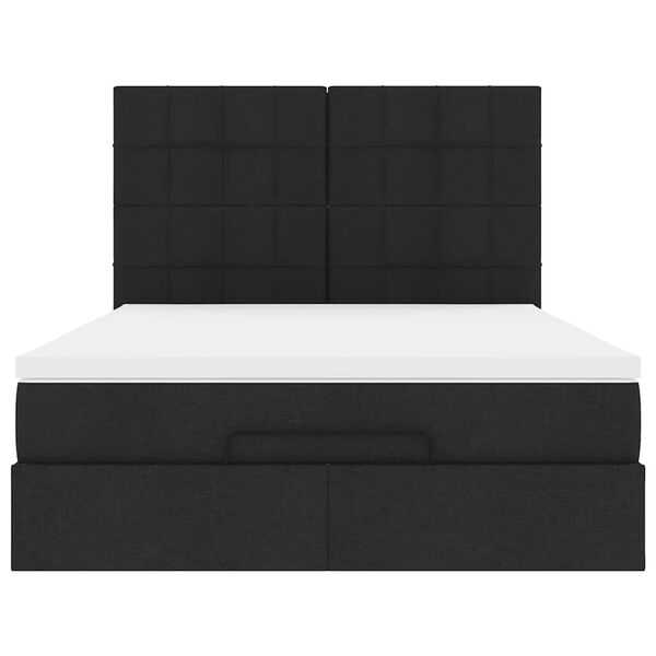 vidaXL Οθωμανικό κρεβάτι με στρώμα & LEDs Μαύρο 140x190 cm Ύφασμα