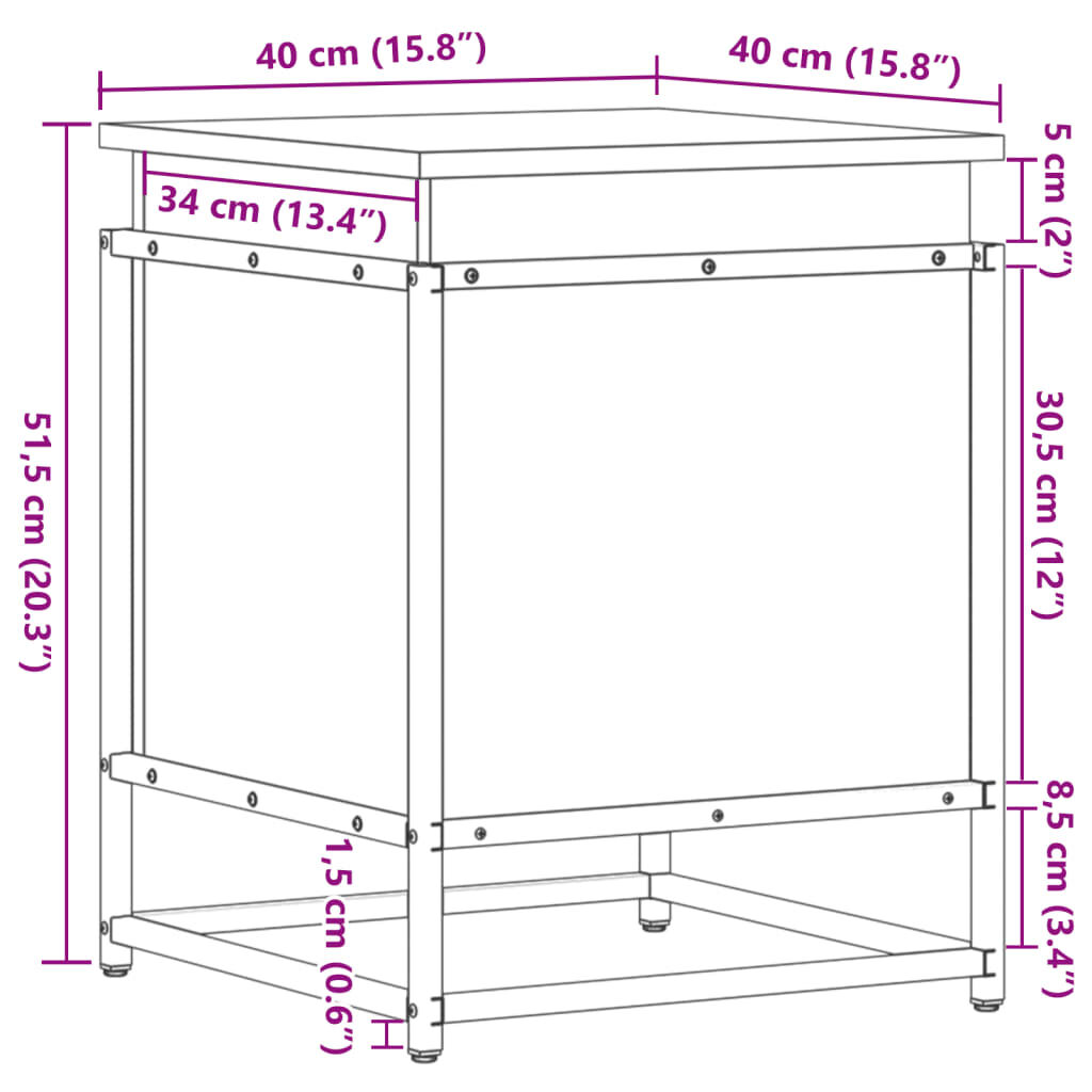 vidaXL Κουτί Αποθήκευσης με Sonoma Δρυς 40x40x51,5 εκ. Επεξ. Ξύλο