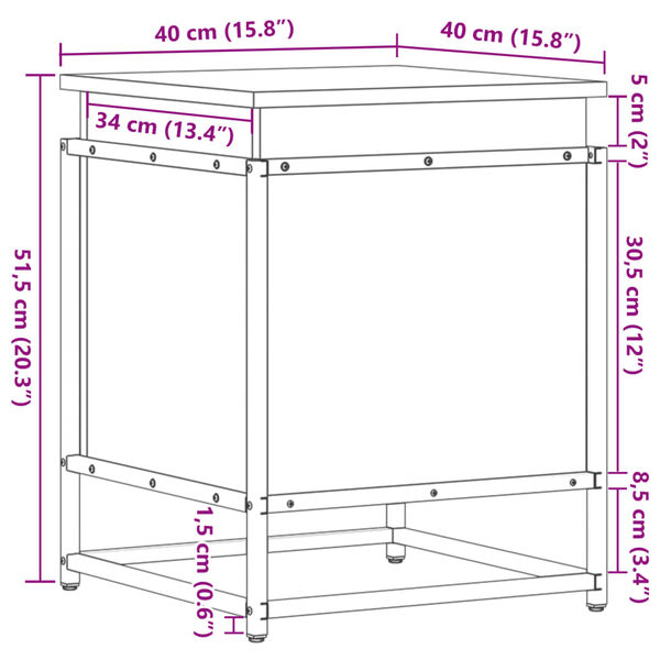 vidaXL Κουτί Αποθήκευσης με Sonoma Δρυς 40x40x51,5 εκ. Επεξ. Ξύλο