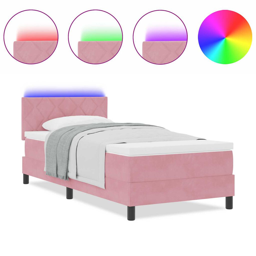 vidaXL Κρεβάτι με Στρώμα & LED Ροζ 90x190 εκ Βελούδο
