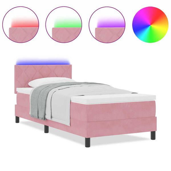 vidaXL Κρεβάτι με Στρώμα & LED Ροζ 90x190 εκ Βελούδο