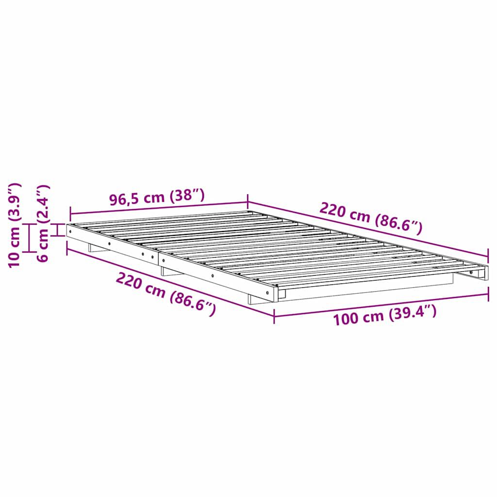 vidaXL Κρεβάτι δαπέδου Λευκό 100 x 220 cm Μασίφ ξύλο πεύκου