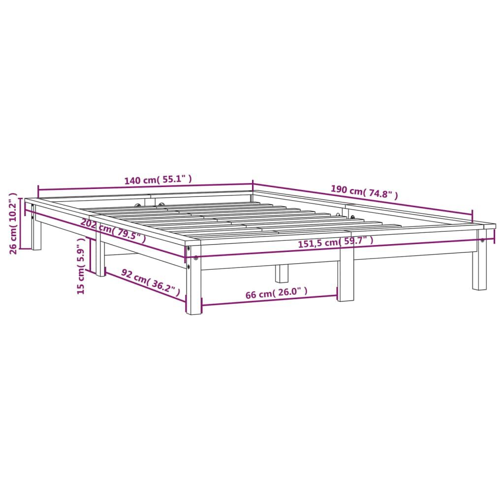 vidaXL Πλαίσιο Κρεβατιού Schwarz 140 x 190 εκ. από Μασίφ Ξύλο Πεύκου