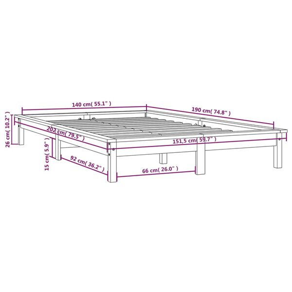 vidaXL Πλαίσιο Κρεβατιού Schwarz 140 x 190 εκ. από Μασίφ Ξύλο Πεύκου