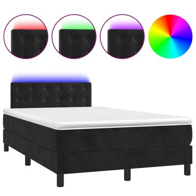 vidaXL Κρεβάτι Boxspring με Στρώμα & LED Μαύρο 120x200 εκ. Βελούδινο