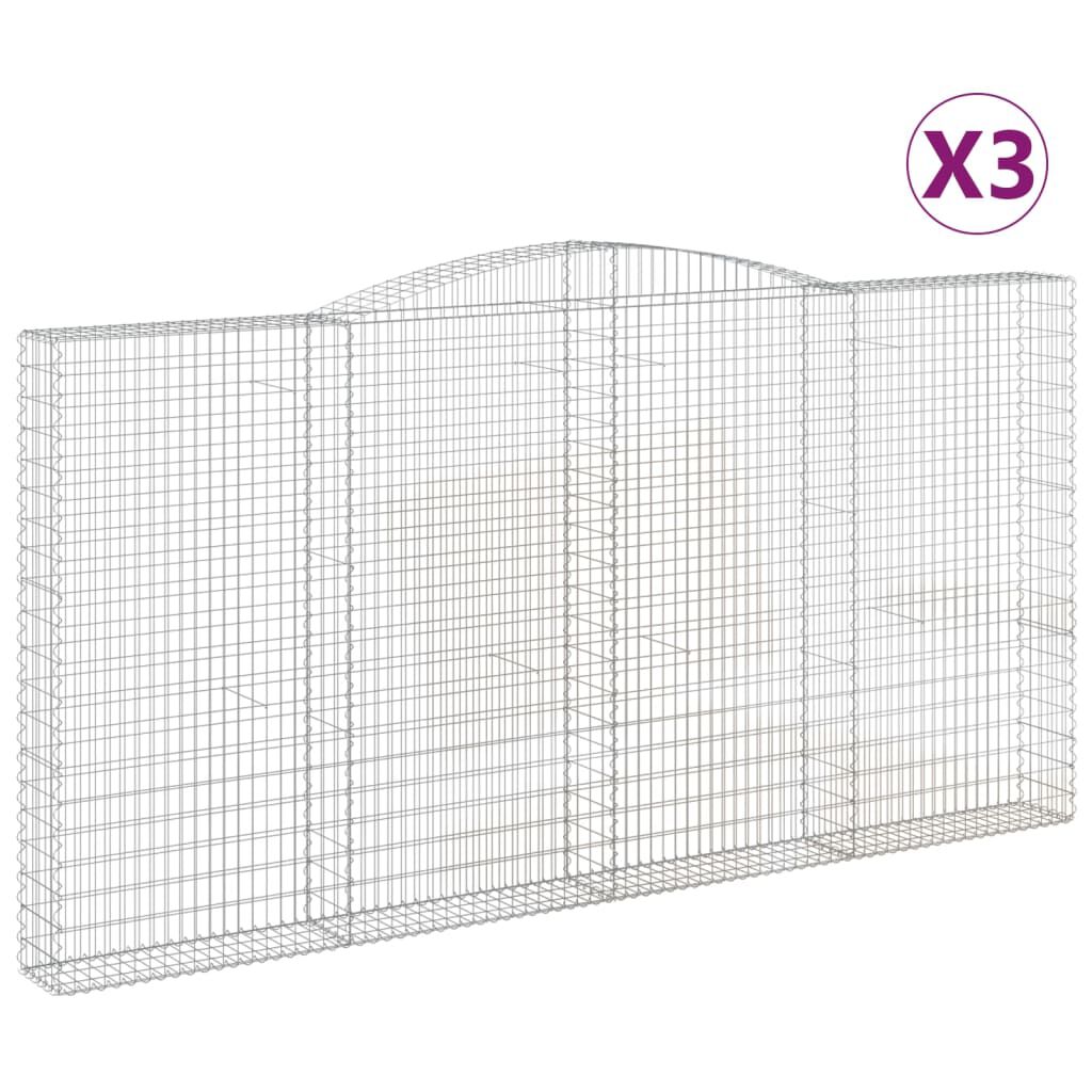 vidaXL Συρματοκιβώτια Τοξωτά 3 τεμ. 400x30x200/220 εκ. Γαλβαν. Ατσάλι