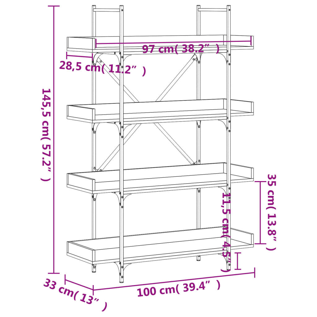 vidaXL Βιβλιοθήκη 4 Επιπέδων Καφέ Δρυς 100x33x145,5 εκ. Επεξεργ. Ξύλο