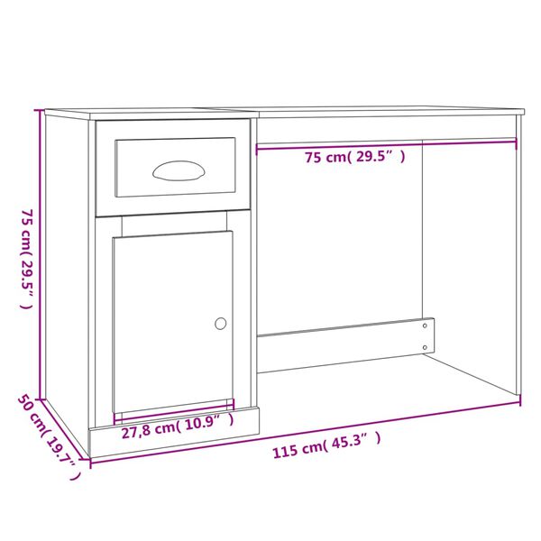 vidaXL Γραφείο με Συρτάρι Λευκό 115x50x75 εκ. από Επεξεργασμένο Ξύλο