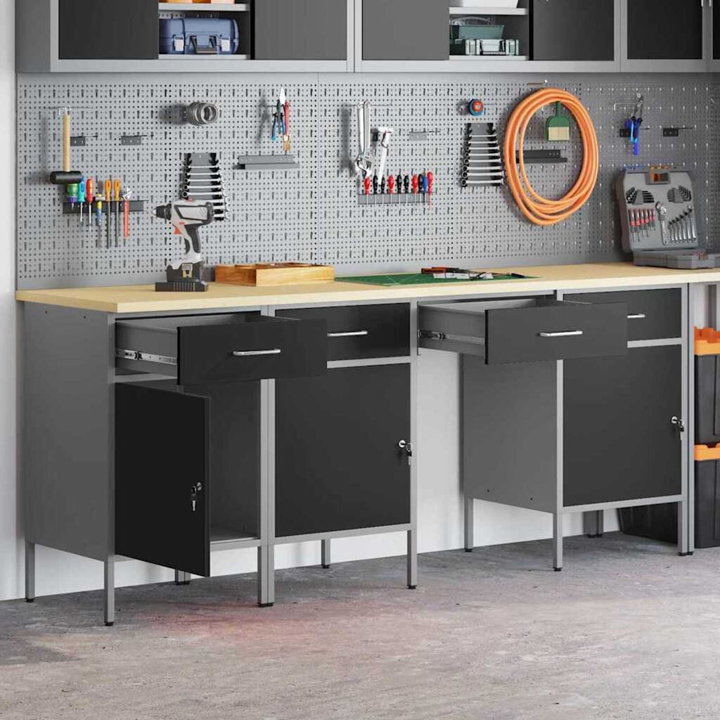 vidaXL Ντουλάπα Εργασίας με συρτάρι 4 pcs Μαύρο 200 x 55 x 85 εκ
