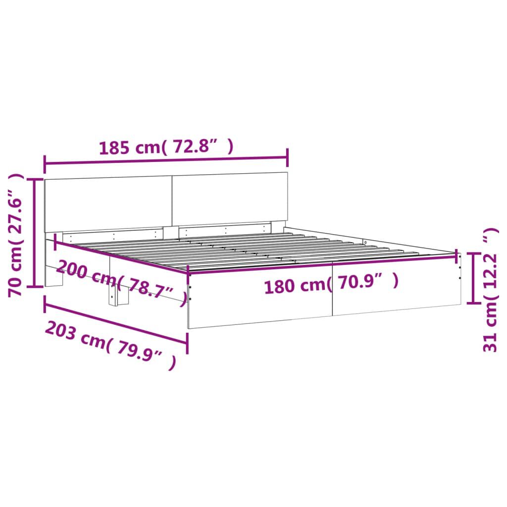 vidaXL Πλαίσιο Κρεβατιού με Κεφαλάρι/LED Λευκό 180x200 εκ