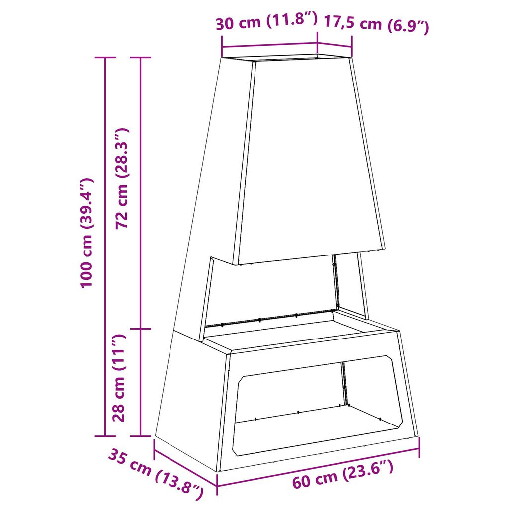 vidaXL Φουγάρο με Αποθήκη Ξύλων Μαύρο 60x35x100 εκ. Χάλυβας