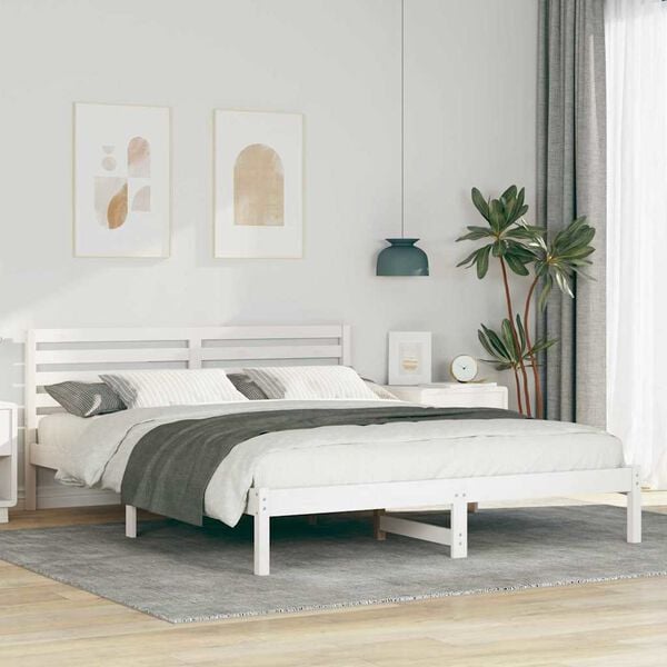 vidaXL Σκελετός Κρεβατιού Λευκό 160 x 220 cm Μασίφ ξύλο πεύκου