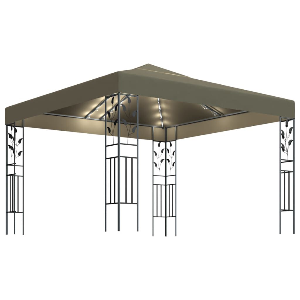 vidaXL Κιόσκι με Φωτάκια LED Taupe 3 x 3 μ.