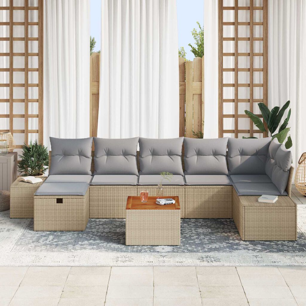 vidaXL Σετ Καναπέ Κήπου με μαξιλάρι 8 pcs Μπεζ Πολυ ράταν