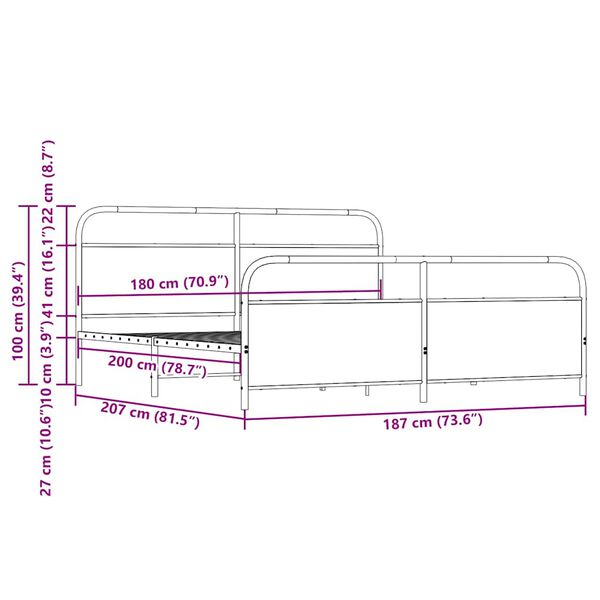 vidaXL Σκελετός Κρεβ. Χωρίς Στρώμα Καφέ Δρυς 180x200 εκ. Μεταλλικό